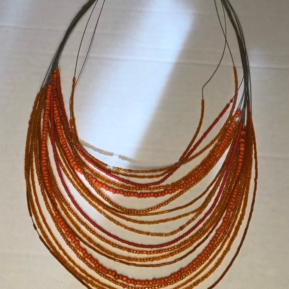 18 Strand Orange Seed Statement Bib Necklace - image 8
